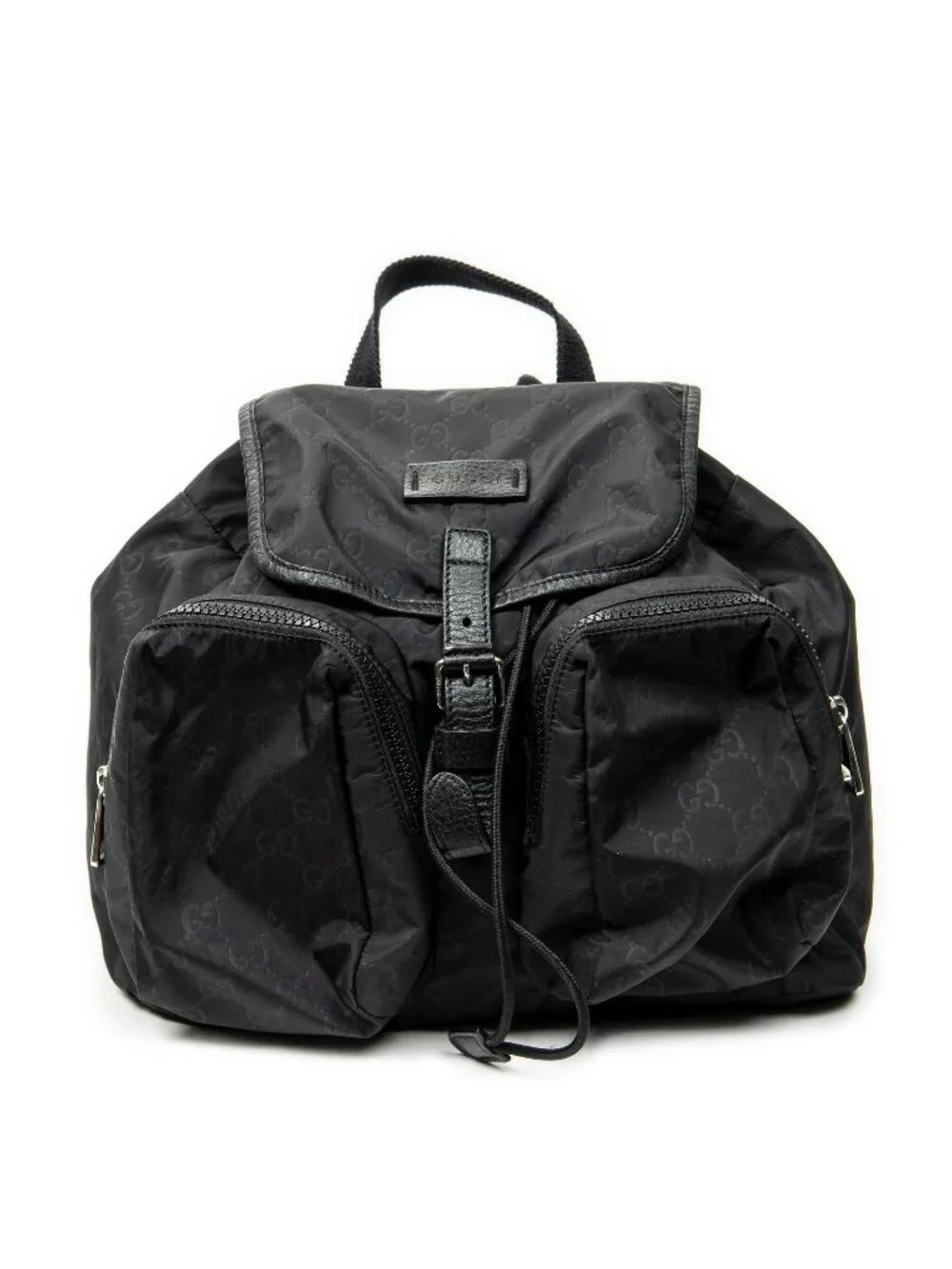 Gucci Drawstring Flap Backpack Black GG Nylon Canvas